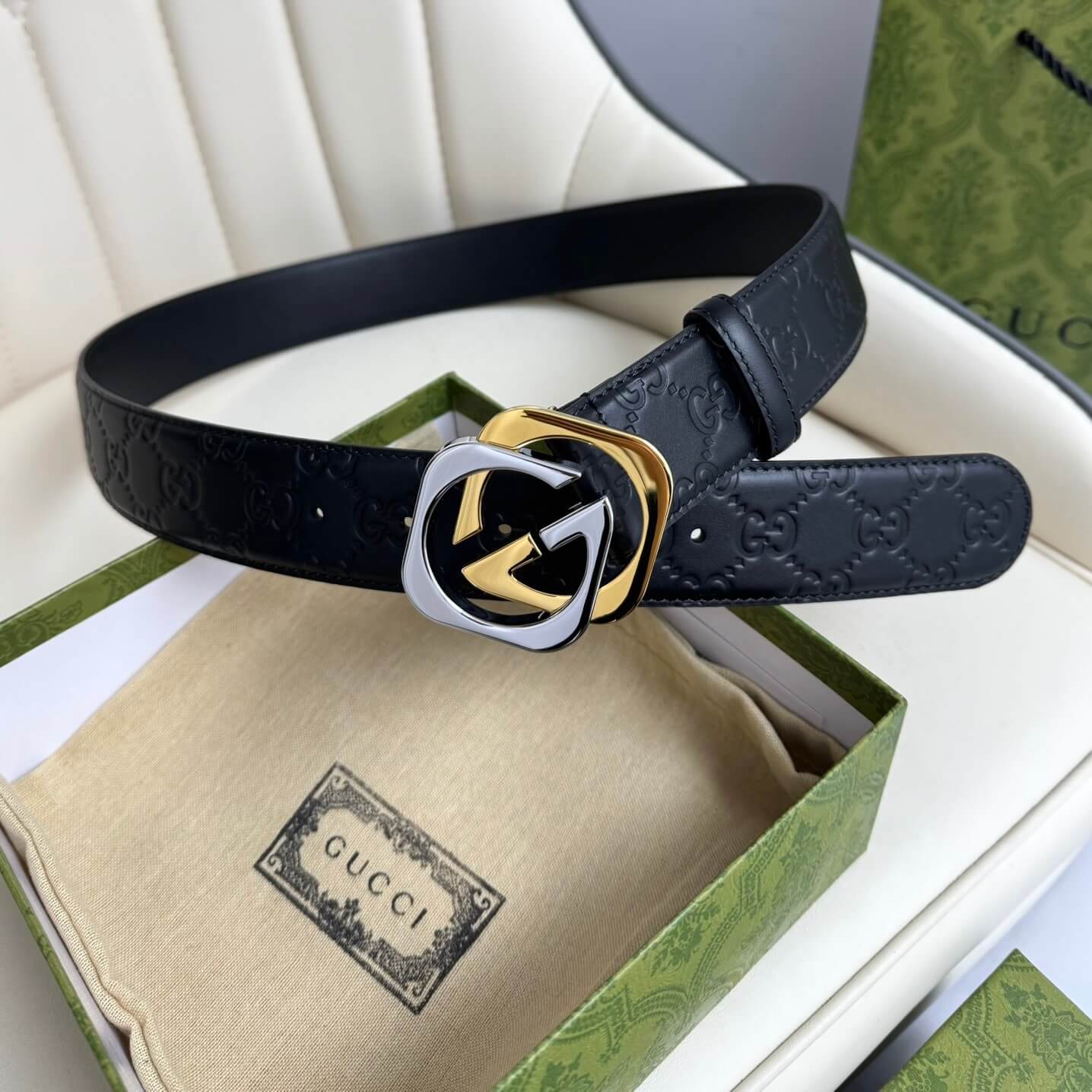 Stylish Two-Color Square Metal Buckle Belt