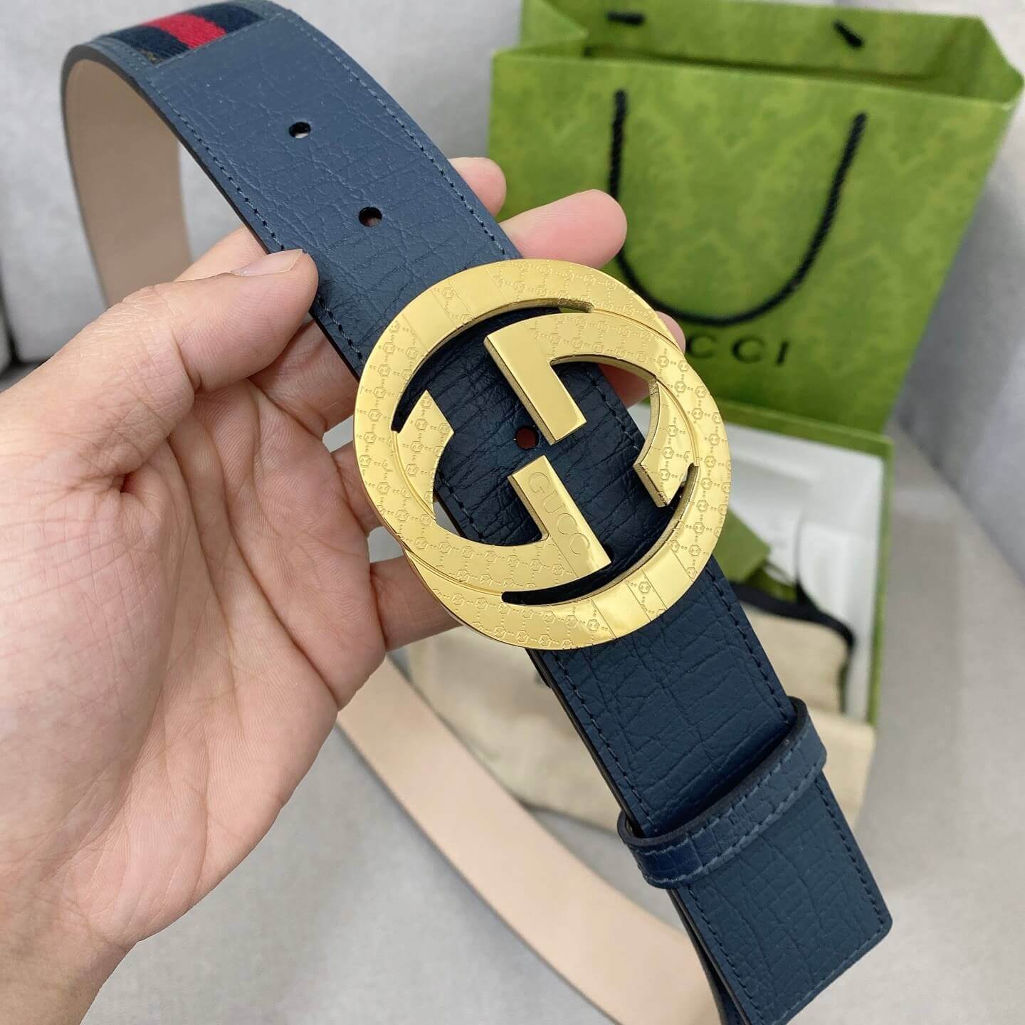Classic Striped Patchwork Metal Buckle Belt