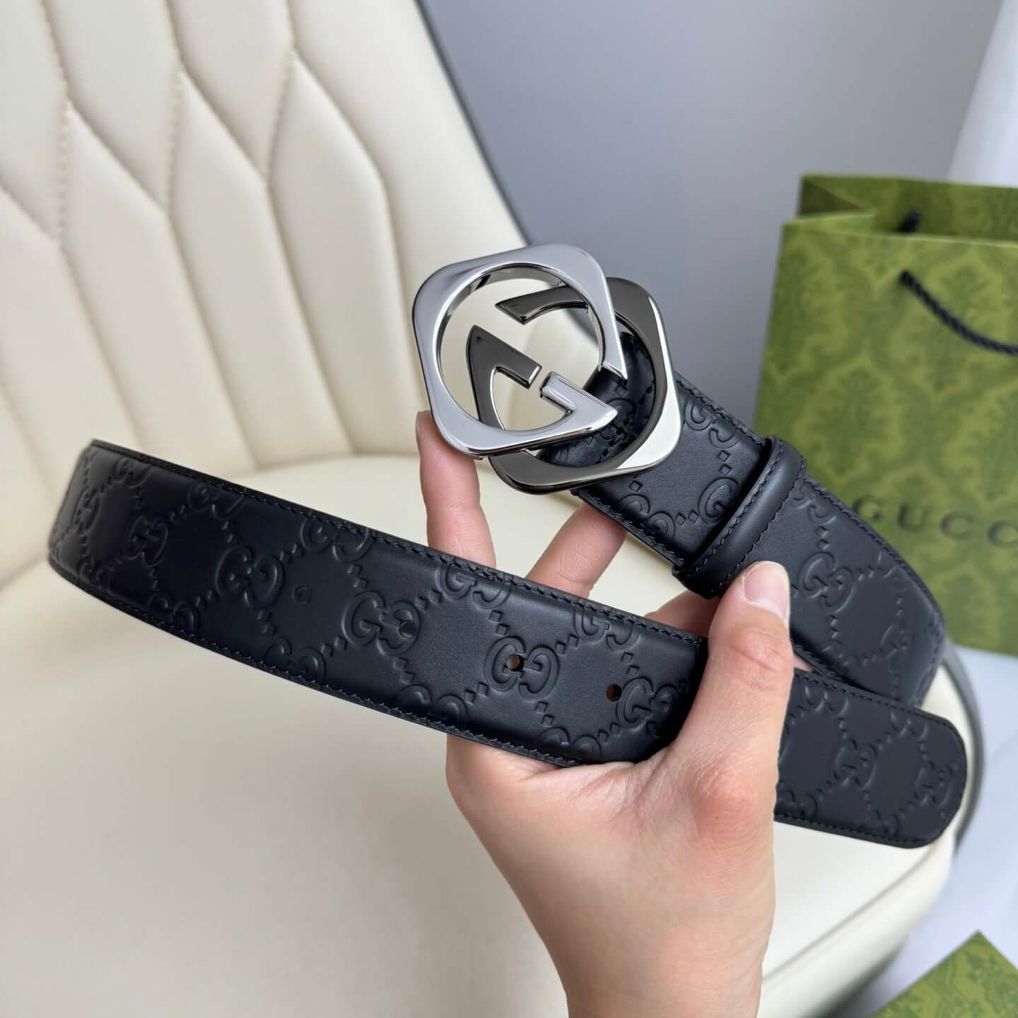 Stylish Two-Color Square Metal Buckle Belt