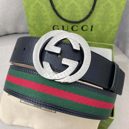 Classic Striped Patchwork Metal Buckle Belt