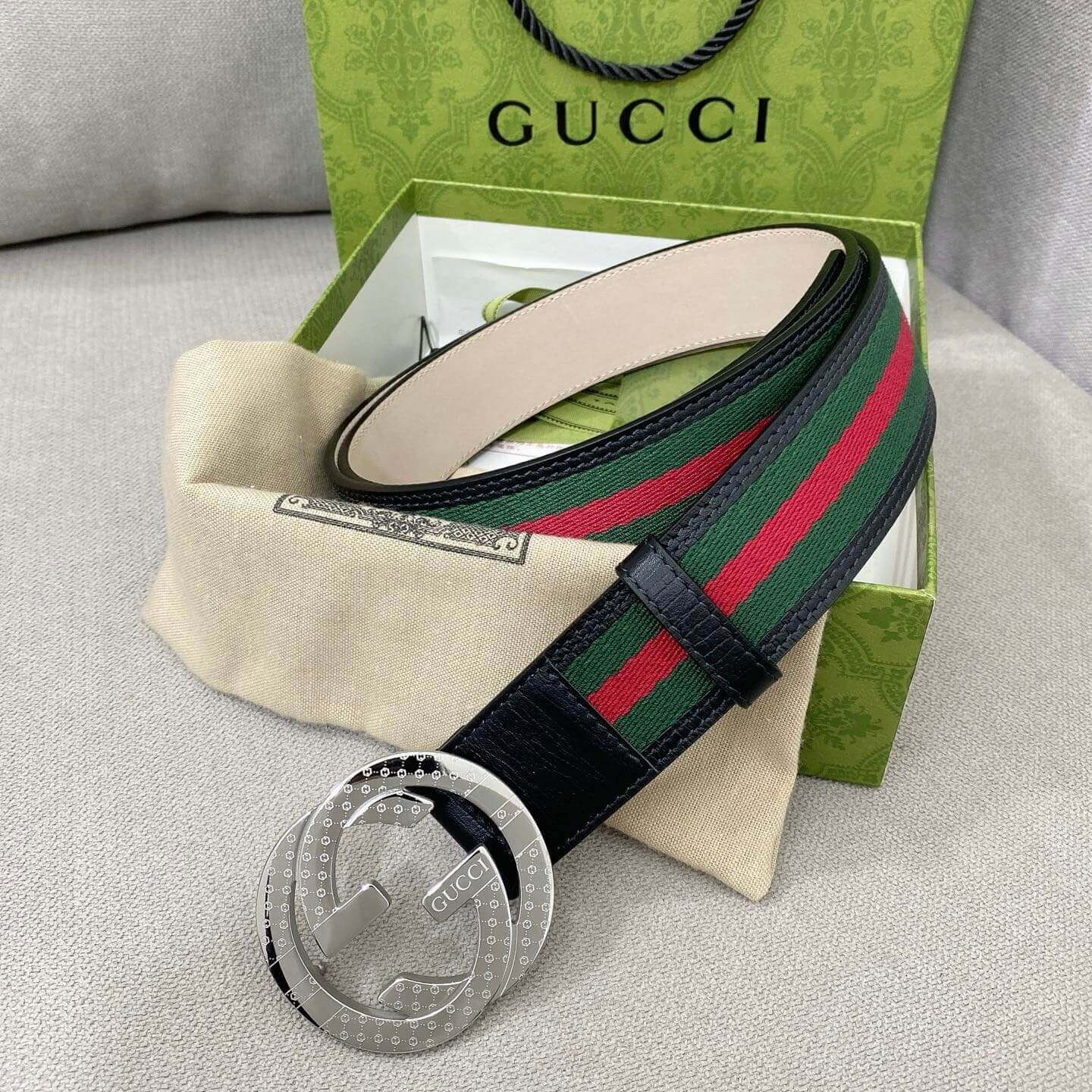 Classic Striped Patchwork Metal Buckle Belt