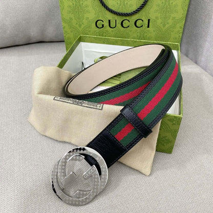 Classic Striped Patchwork Metal Buckle Belt