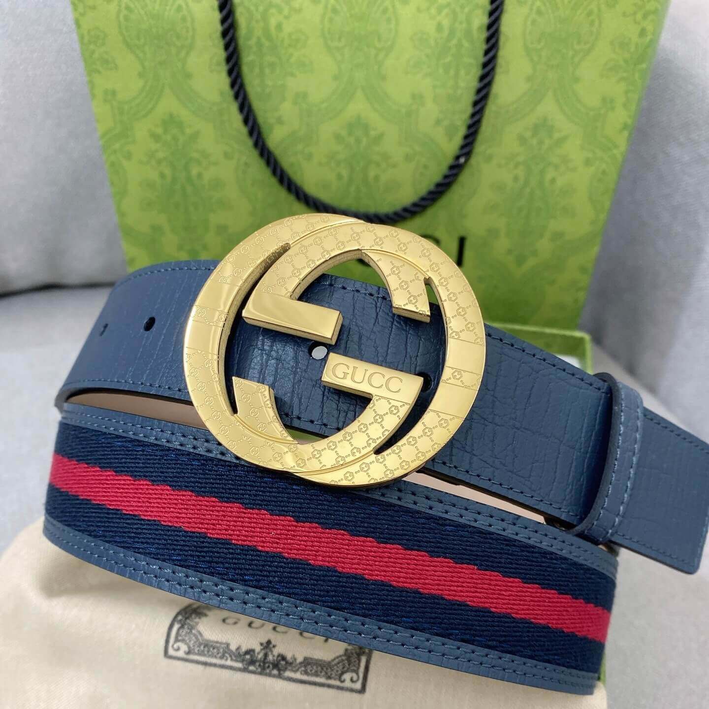 Classic Striped Patchwork Metal Buckle Belt